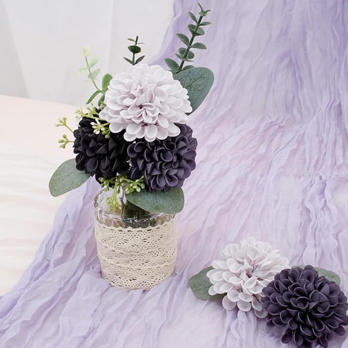 Artificial Flowers, 25pcs Realistic Artificial Rose for DIY Wedding Bouquets Centerpieces Arrangements, Gradient Violet Shades Dahlia Flowers with Stem for Bridal Shower Party