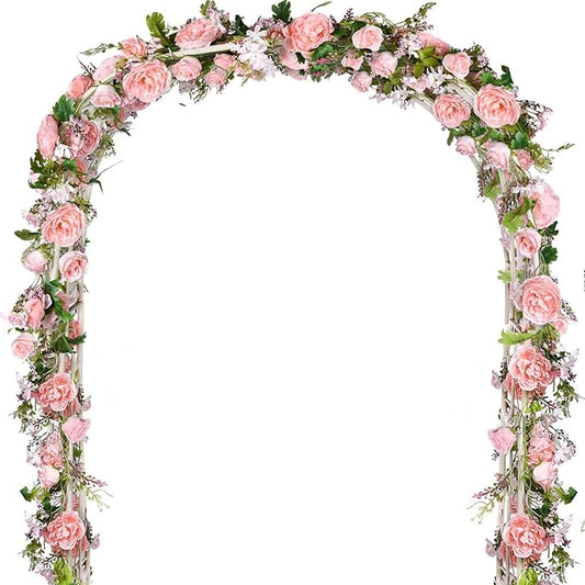 2 Pack Artificial Peony Flower Garland - 6ft Silk Peony Garland Flower Vine Pink Peony Silk Roses Flowers for Wedding Arch Party Table Decor (2, Pink)