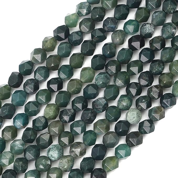 Faceted Natural Moss Agate Stone Round Beads 6mm 36cm/Strand for Jewelry Making