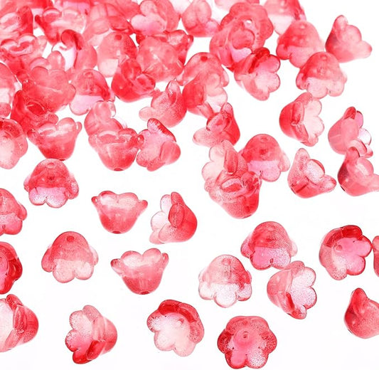 PATIKIL Glass Trumpet Flower Beads, 200 Pcs Gradient Flower Bead Charm for Jewelry Making DIY Craft, Bracelets, Earrings, Necklaces Decorations, Red