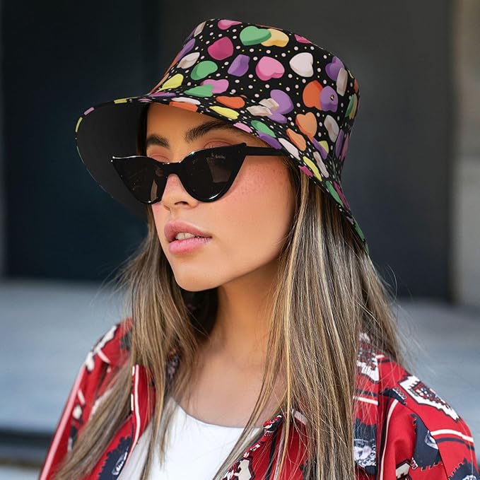 Love Bucket Hat Heart Fisherman Cap Romantic Bucket Hats Sun Caps for Hiking Camping