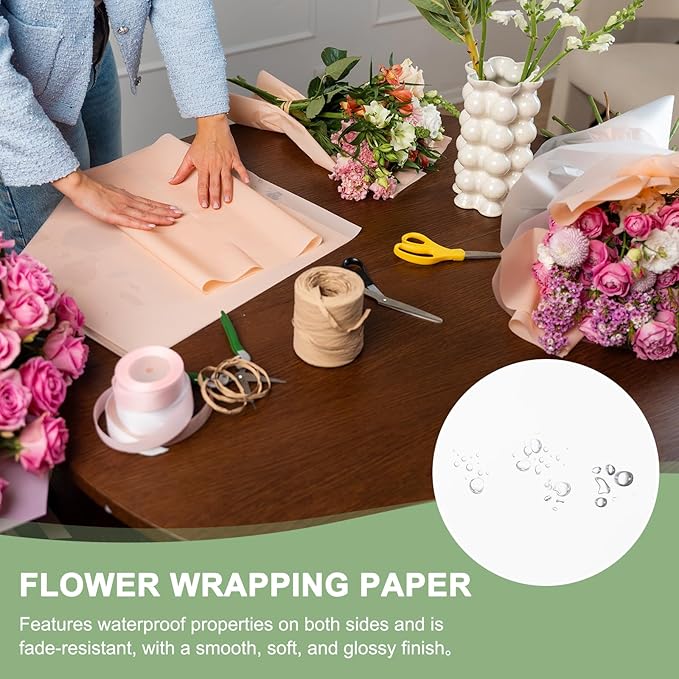 PATIKIL Flower Gift Wrapping Paper, 20 Sheets Black Edge Waterproof Bouquet Paper Wrap Florist Supplies Packaging Floral Papers for Wedding DIY Craft Valentine Mother's Day, White