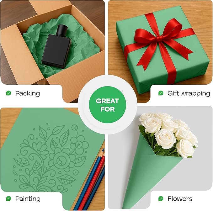 36" x 1200" (100 ft) Christmas Green Kraft Paper Rolls, Pack of 2 - USA-Made Quality Craft Paper for Gift Wrapping, Kids' Arts & Crafts, School Projects - 50 lb Natural Material by IDL Packaging
