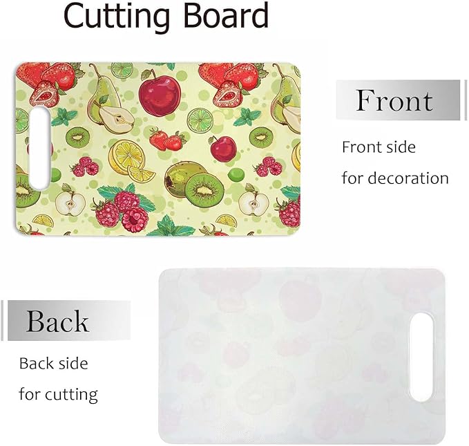 Fruits Berries Cutting Boards Green Kiwi Strawberry Raspberry Pear Lemon Lime Cutting Boards Kitchen Chopping Board with Handles Non Slip Plastic 16 x 10 x 0.24 Inch