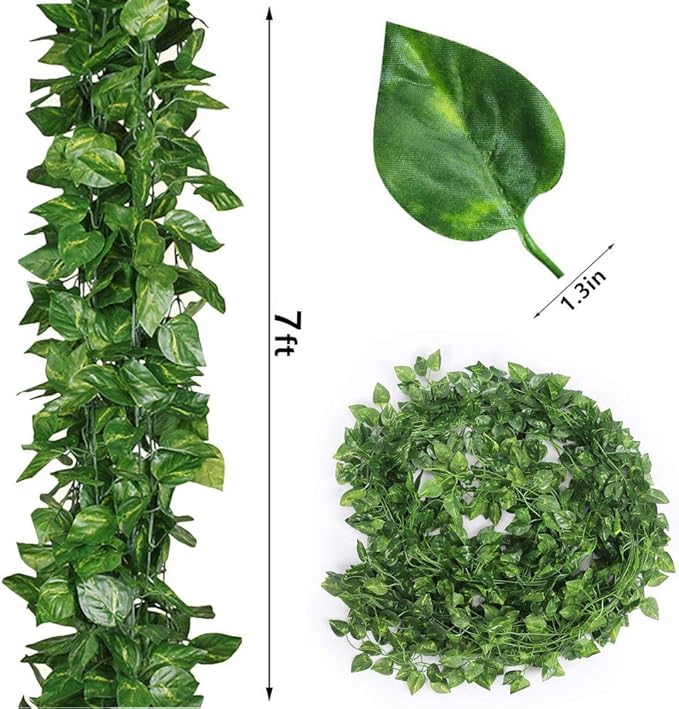 168 feet Artificial Vines Greenery Garland Fake Hanging Leaves Faux Foliage Plants for Wedding Party Garden Home Kitchen Office Wall Decorations (Scindapsus/24 Strands)