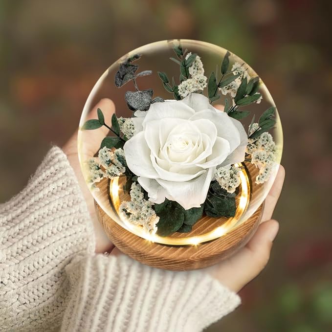 Preserved Roses & Fresh Flowers Bouquet – Gift for Women, Roses That Last Forever, Flowers for Delivery Prime, White Roses – Birthday, Mother’s Day & Christmas