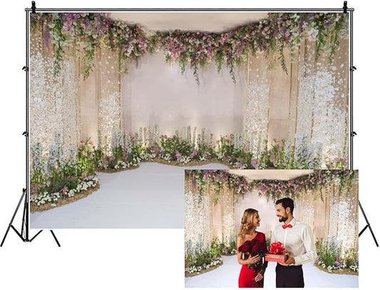 AOFOTO 8x6ft Wedding Backdrop Romance Archway Bridal Shower Flowers Wall Curtain Cradle Ceremony Banner Background for Photography Vinyl Anniversary Birthday Party Decoration Photoshoot Studio Props