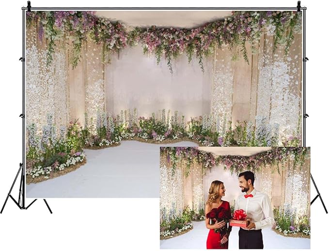 AOFOTO 7x5ft Wedding Backdrop Romance Archway Bridal Shower Flowers Wall Curtain Cradle Ceremony Banner Background for Photography Vinyl Anniversary Birthday Party Decoration Photoshoot Studio Props
