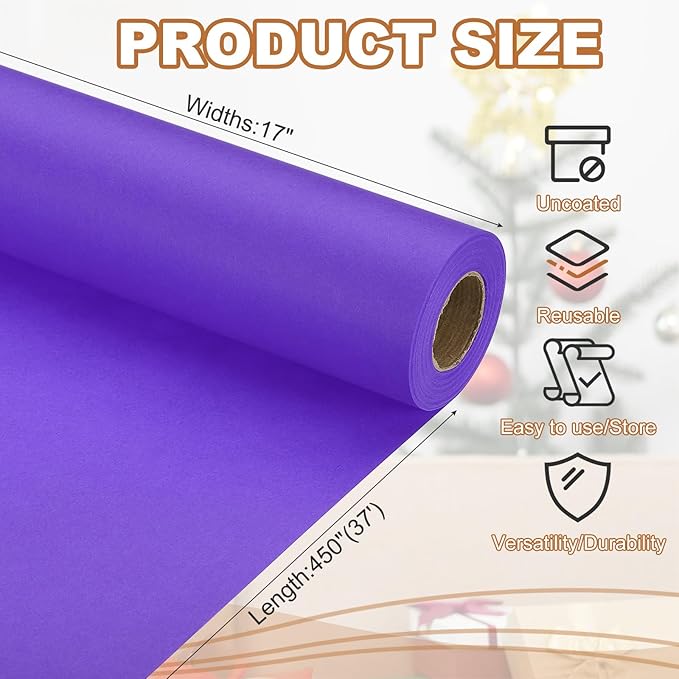 PATIKIL Wrapping Paper, 17" x 450"(37') 70 GSM Craft Paper Roll Kraft Packing Paper for Poster Bulletin Board, Gift Wrapping, Violet Blue