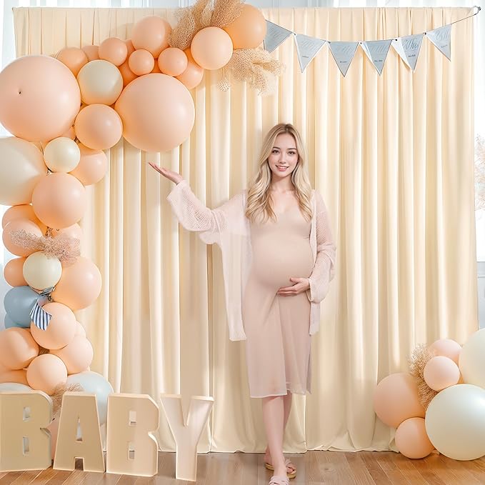 Deep Champagne Backdrop Curtain 4 Panels-Wrinkle-Free Curtains Polyester Photography Drapes for Baby Shower Birthday Party Photo Background Backdrop Stand- 16 X10FT (Champagne)