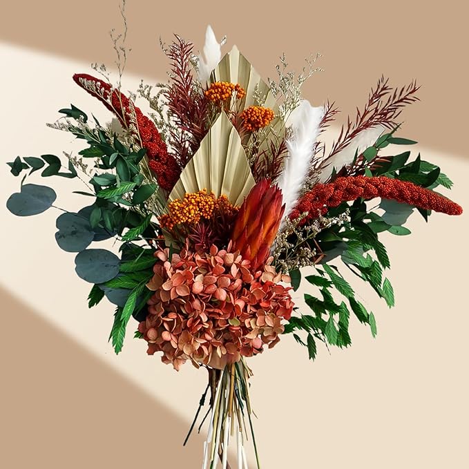 Natural Dried Flower Bouquet - Fall Pampas Grass & Eucalyptus Decor, Preserved Plants Bundle for Vases, Rustic Floral Arrangements for Home Wedding Table Centerpiece Decorations