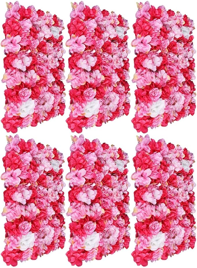 6 Pcs Artificial Flower Wall Panels 60x40cm 3D Flower Background for Wall, Wedding Flower Decorations Wall Silk Rose Panels for Candy Wall, Photo Areas, Stage Background(Dahlia + Rose + Hydrangea)