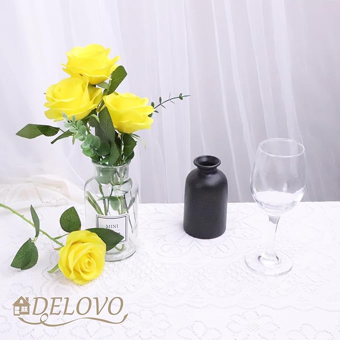 52pcs Yellow Roses Artificial Flowers Fake Flowers Silk Roses with Stems for DIY Wedding Bouquets Bridal Shower Centerpieces Arrangements Party Decorations
