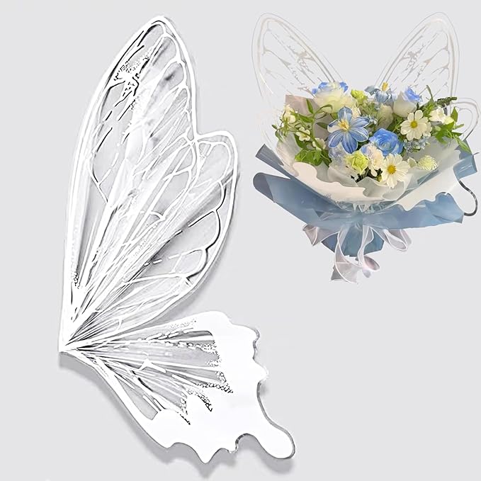LLBWKC 20 Sets Butterfly Flower Wrapping Paper, Waterproof Butterfly Flower Bouquet Wrapping Paper, OPP Clear Floral Wraps for Florist Supplies, Gift Packaging, DIY Craft 20x22 in (White Butterfly)