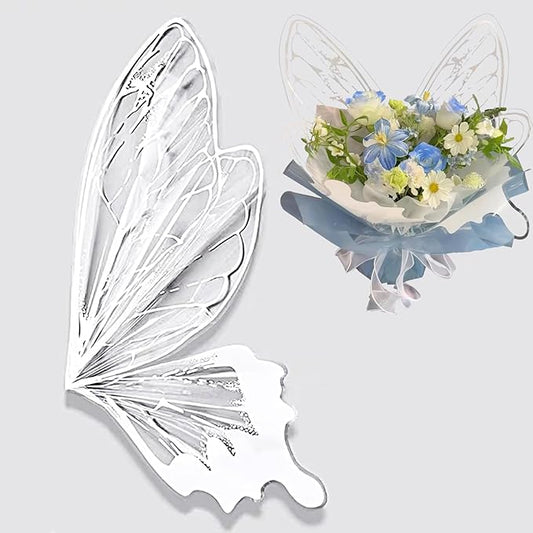 LLBWKC 20 Sets Butterfly Flower Wrapping Paper, Waterproof Butterfly Flower Bouquet Wrapping Paper, OPP Clear Floral Wraps for Florist Supplies, Gift Packaging, DIY Craft 20x22 in (White Butterfly)