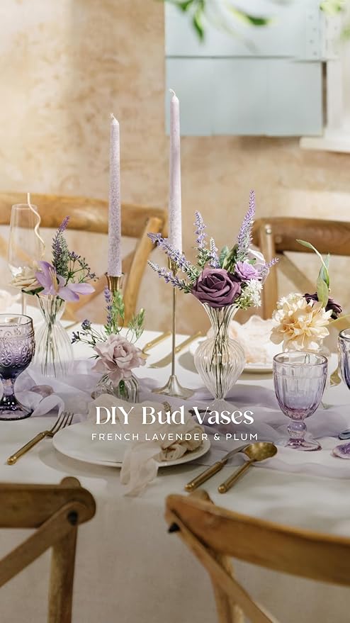 Ling's moment Artificial Flowers, 50Pcs 3" Roses in Purple Shades, Realistic DIY Foam Floral Decor for Wedding Bouquets/Centerpieces, Outdoor Party Backdrops, Room/Table, and Garden/Pot Decorations