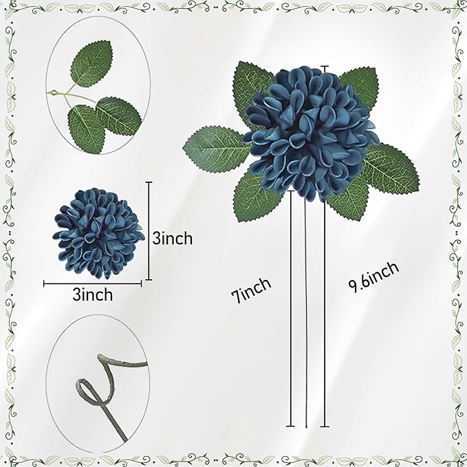 Artificial Flowers, 50pcs Artificial Rose for DIY Wedding Bouquets Centerpieces Arrangements, Navy Blue Dahlia Flowers with Stems for Bridal Shower Party Home Decoration