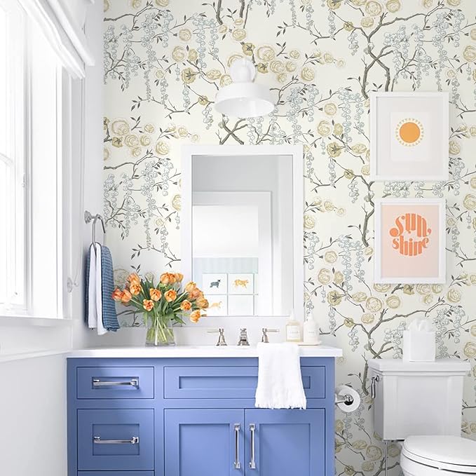Orainege Peel and Stick Wallpaper Vintage Floral Contact Paper 17.7in ×393.7in Beige Floral Wallpaper Peel and Stick Removable Wall Paper for Bathroom Waterproof