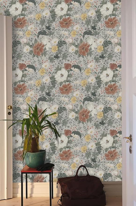 Simon&Siff Vintage Wallpaper Peel and Stick Modern Floral Wall Paper Farmhouse Botanical Contact Paper Removable Renter Friendly Wallpaper for Cabinets Countertop Wall 17.3" x 118"