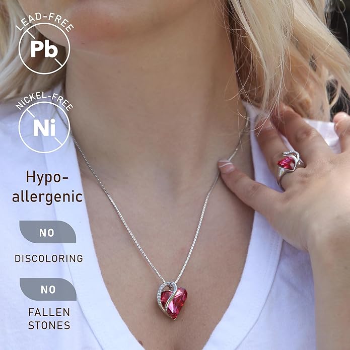 Leafael Necklaces for Women, Infinity Love Birthstone Heart Crystal Pendant, Birthday Jewelry Gifts for Her, Mom, and Wife, Silver Plated, 18 plus 2 inch Adjustable Chain