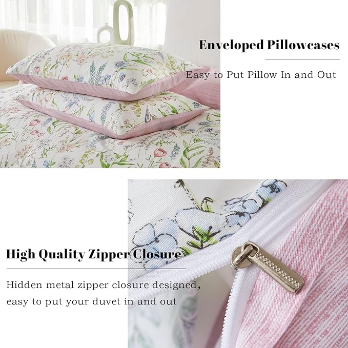 EAVD Girls Floral Duvet Cover Twin Soft Cotton Chic Cute Bird Floral Print Bedding Set Vibrant Botanical Bedding Set with 2 Pillowcases Vintage Botanical Comforter Cover with Zipper Closure