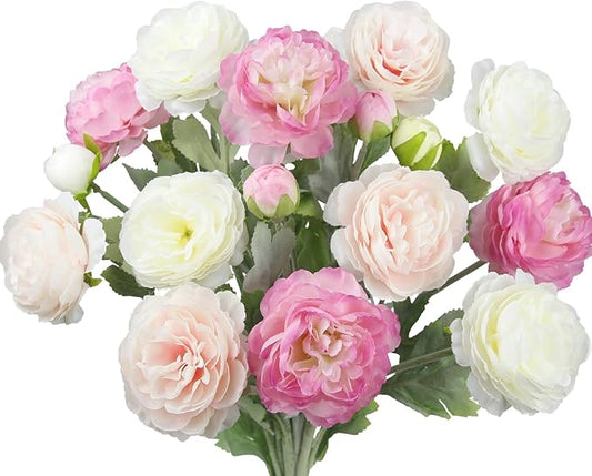 6 Pcs Artificial Flowers Silk Peony Rose Single Stem Artificial Flowers Pink Faux Peony Bouquet Floral Arrangement Bundle Fake Flowers Bulk for Table Centerpiece Wedding Farmhouse Home