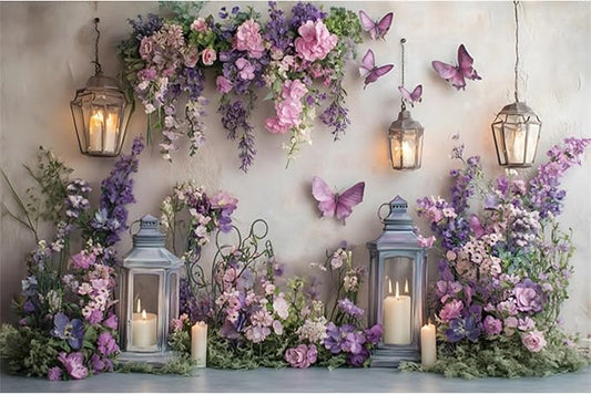 YongFoto Elegant Flower Wall Backdrop 15x10ft Floral Butterfly Candle Photography Background Baby Bridal Shower Wedding Girl Birthday Party Banner Room Decor Portrait Photoshoot Wallpaper Photo Booth