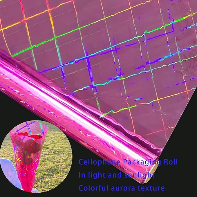 CMFYHM Iridescent Pink Cellophane Wrap Roll I 34 In Wide X 100 Ft Long I Colorful Cello Perfect For Baskets,Gifts, Treats,Birthday Holiday Wedding Floral, Party Arts Crafts Decoration (Pink)
