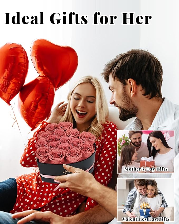 16 Flowers Forever Preserved Roses in Heart Box, Preserved Flowers Womens Birthday Gifts for Women Mothers Rose Gift for Her Romantic Eternal Real Rose for Women Mom Wife