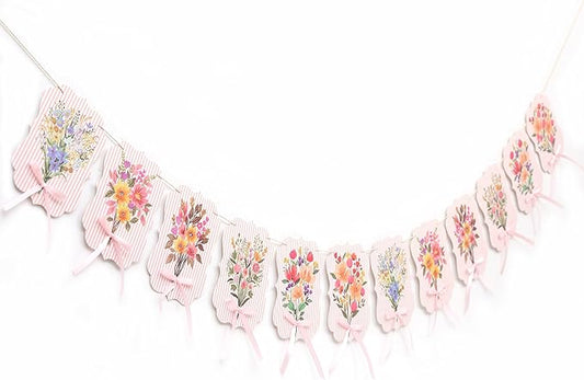 Floral Baby Shower Decorations Garland - Baby in Bloom Bow Banner, Flowers Baby Clothes Banner for Gender Reveal, 1st Birthday, Anniversary Party Backdrop
