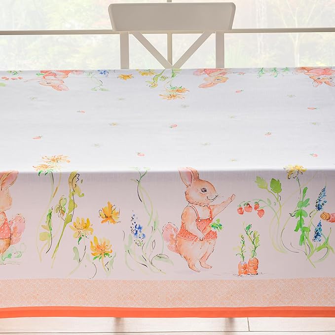 Maison d'Hermine Table Cloth Rectangle Table 100% Cotton Tablecloth for Dining Room, Farmhouse, Home, Hotel, Parties & Wedding - Ideal for Easter Decorations Spring & Summer (Bunny Party, 60" x 120")