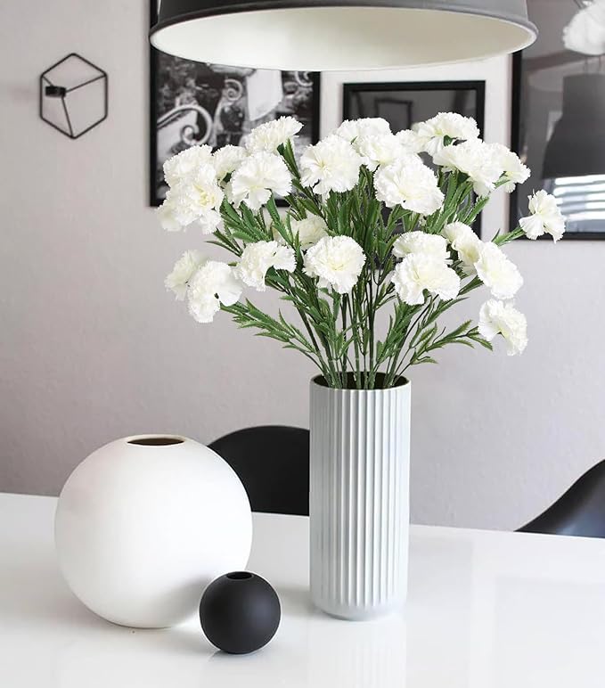 IPOPU White Carnations Artificial Flowers 6PCS 30 Heads Silk Carnations 27.56in Artificial Flowers with Stems for Wedding Home Centerpieces Floral Arrangements(White)