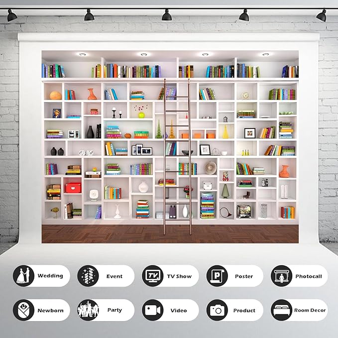 Bookshelf Backdrop Bookcase School Library Photography Background Online Office Conference Background Webcam Zoom Meeting Decoration Backdrop Photo Studio Office Wallpaper Decor 7x5ft
