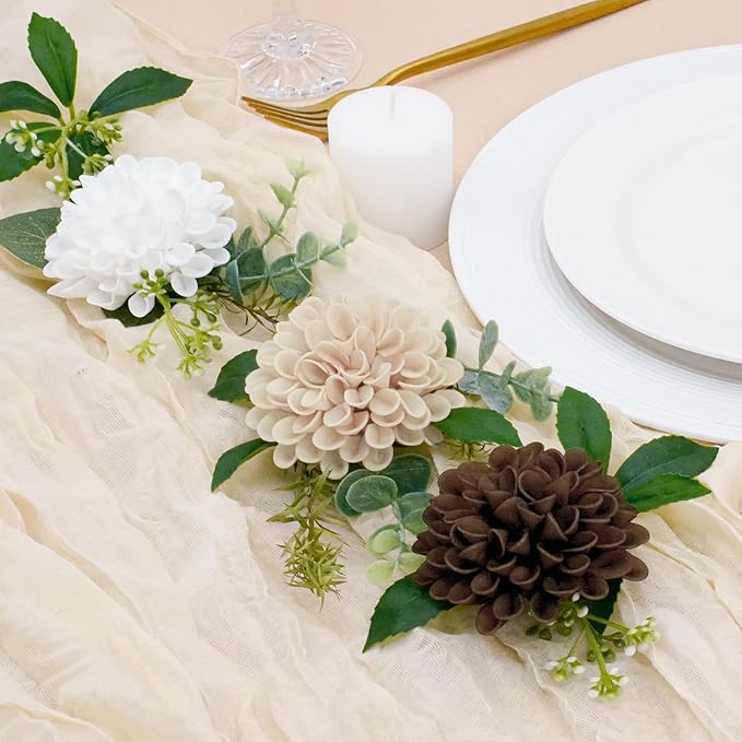 Artificial Flowers, 50pcs Artificial Rose for DIY Bouquets Arrangement,Chocolate and Tan Dahlia Flowers Foam Fake with Stems for Wedding Shower Party Floral Arrangements Tables Home Decorations
