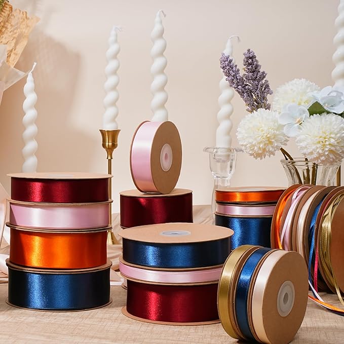 LaRibbons Burgundy Satin Ribbon 1/8 Inch 100 Yards Luxury Double Faced Red Silk Ribbon for Flower Bouquet Crafts Gift Wrapping Wedding Bow Christmas Decoration