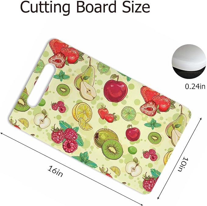 Fruits Berries Cutting Boards Green Kiwi Strawberry Raspberry Pear Lemon Lime Cutting Boards Kitchen Chopping Board with Handles Non Slip Plastic 16 x 10 x 0.24 Inch