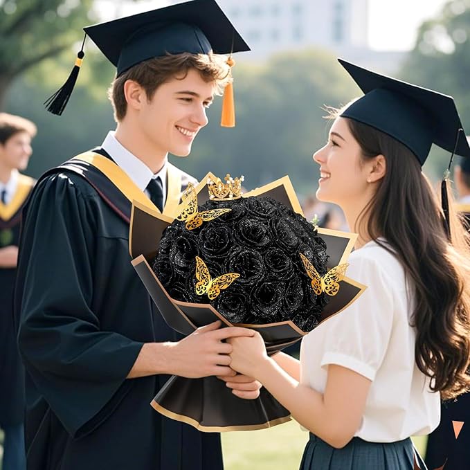 Waipfaru Glitter Roses Bouquet, DIY Fake Flowers Bouquet, Birthday Gifts for Women Mom, 24 Pcs Black Rose for Grandma Wife Girlfriend Valentines, Mothers Day, Anniversary, Graduation