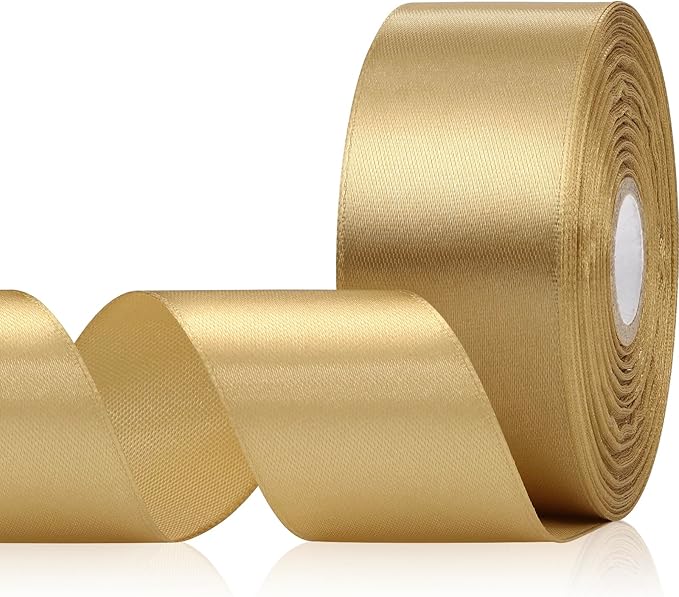 30 Yards Champagne Gold Ribbon 1-1/2 Inch, Champagne Gold Satin Ribbon for Gift Wrapping, Floral Arrangement, Crafts, Christmas, Wedding Party