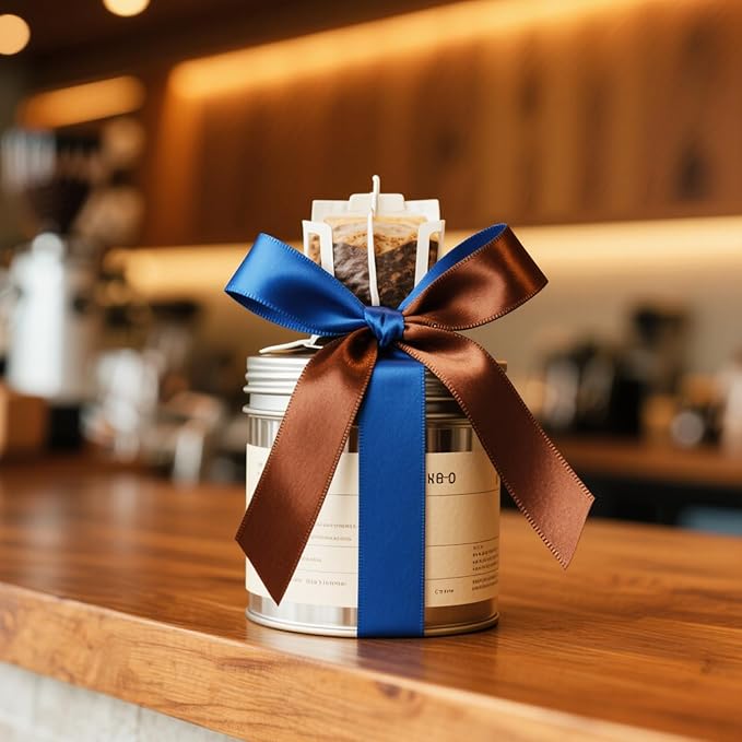 5/8 Ribbon, Blue & Coco Brown Two-Tone Double Faced Satin Ribbon for Gift Wrapping, Flower Bouquet, Bow, Hair, Wedding, DIY Crafts, Holiday Party Decorations, 30 Yards Total