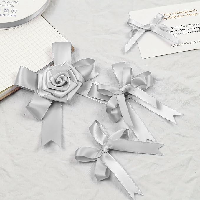 Silver Satin Ribbon, Double Faced 1/4 Inch X 50 Yards Silver Ribbon, Premium Satin Ribbon for Gift Wrapping, Crafts, Hair Bow Making, Sewing, Flower Bouquet, Wedding Party Decor