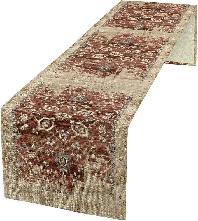Vintage Persian Table Runner, Boho Ornate Medallion Rust Flower Oriental Style Table Runner for Kitchen Dining Indoor Outdoor Home Party Decor, 13x120 Inch