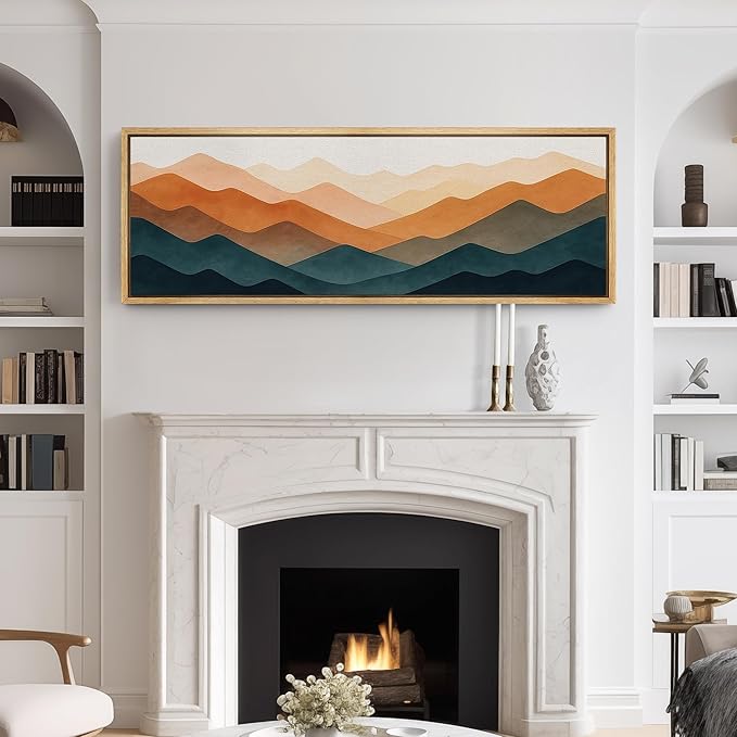 SIGNFORD Large Framed Canvas Print Wall Art Colorful Geometric Overlapping Mountains Illustrations Modern Art Relax/Calm Warm for Living Room, Bedroom, Office - 60"x20"