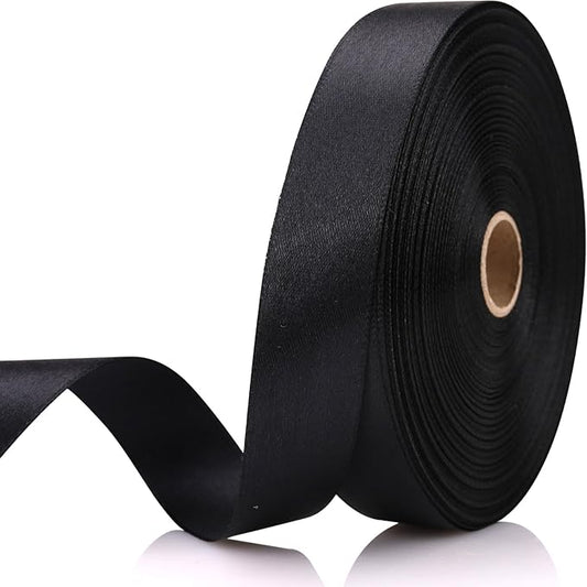 7/8 Inch 60 Yards Black Satin Craft Ribbon-Single Face Polyester Ribbon for Handmade Roses,Gift Wrapping,Timeless Flower,Bouquets,Wedding and Party Decoration