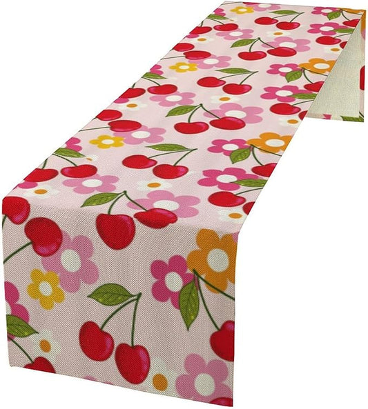 Cherry Table Runner,Spring Summer Fruit Tropical Birthday Party Decorations Dining Room Home Kitchen Table Decor 13 x 120Inches
