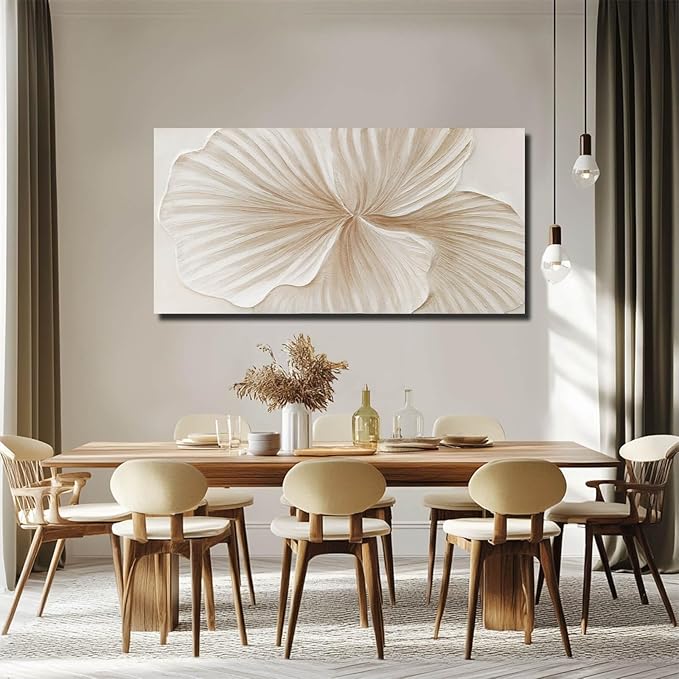 WINKAILIN Flower Wall Art Abstract Floral oil Painting Modern 29x58 White and Gold Large Canvas Artwork Minimalist Decoration for Living Room Bedroom Office Home