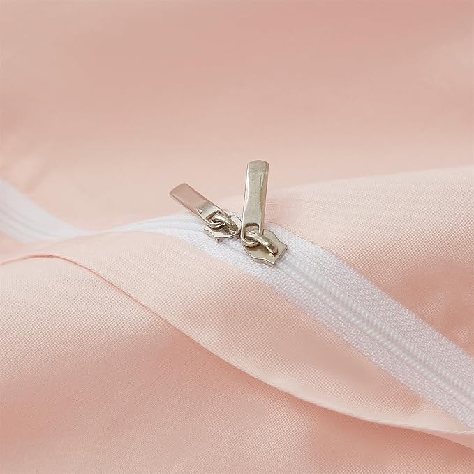 mixinni Luxury Satin Duvet Cover Set with Embroidery Lace, Silky Soft Bedding Set (1 Duvet Cover + 2 Pillowcases), Blush Pink - Elegant Bedroom Comforter Cover, Vintage Royal Style-Full Size