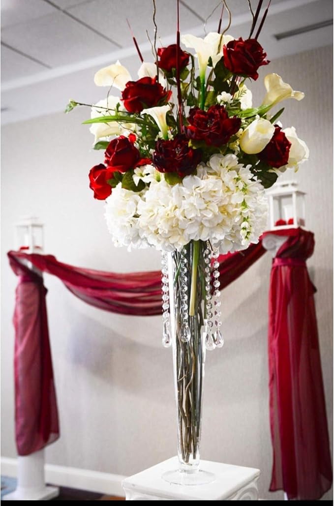 WGV Trumpet Glass Vase, Open 4", Height 27", (Multiple Sizes Choices) Clear Tall Pilsner Floral Planter Container Centerpiece, Wedding Event Home Decor, 1 Piece (VTV0427)