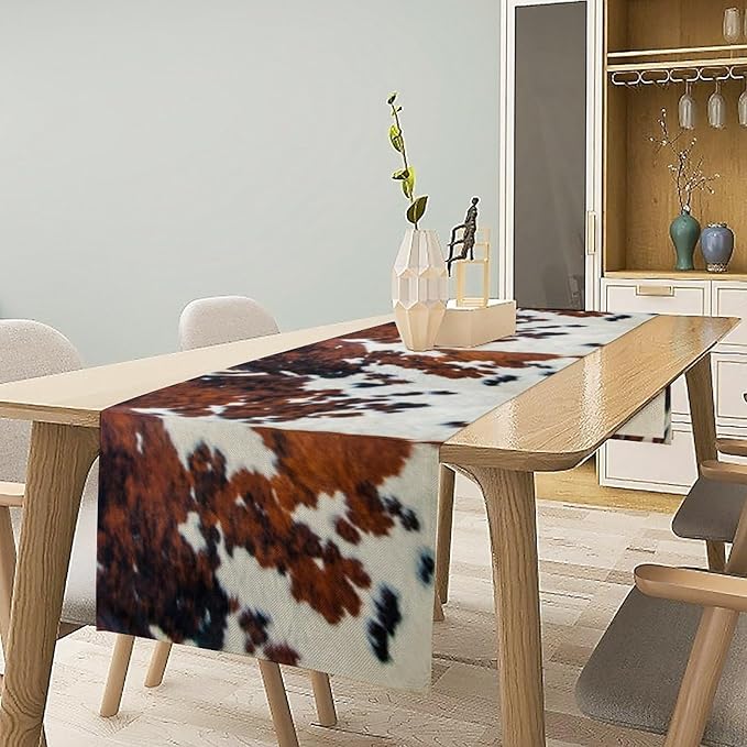 Cow Print Table Runner, Cowhide Print Western Style Table Runner Country Farmhouse Cottage Cow Patten Table Decoration for Home Kitchen Dining, 13x108 in