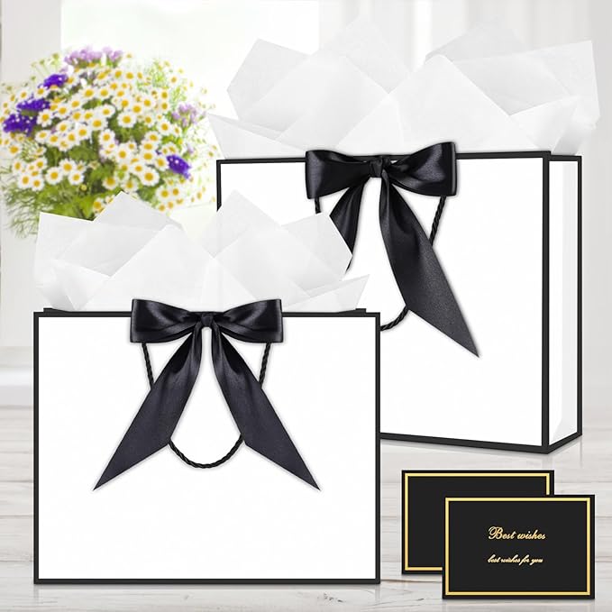 JMANNI Gift Bag, 1PCS Gift Bags Large with Ribbon and 1 Greeting Cards 2 Tissue Paper, Portable Paper Gift Bag with Handles, Birthday Gift Bags,Present Bags for Wedding Party Mothers Day