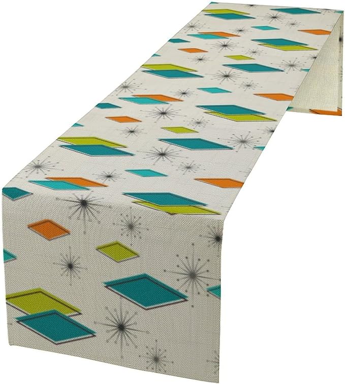Mid Century Table Runner, Modern Atomic Pattern Absctract Geometric Retro Dinner Runner for Home Kitchen Dining Table Decoration, 13x36 Inch